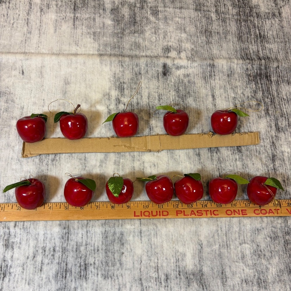 Vintage Red Apple Christmas Ornaments Set of 12 Faux Fruit Glossy Holiday Decor